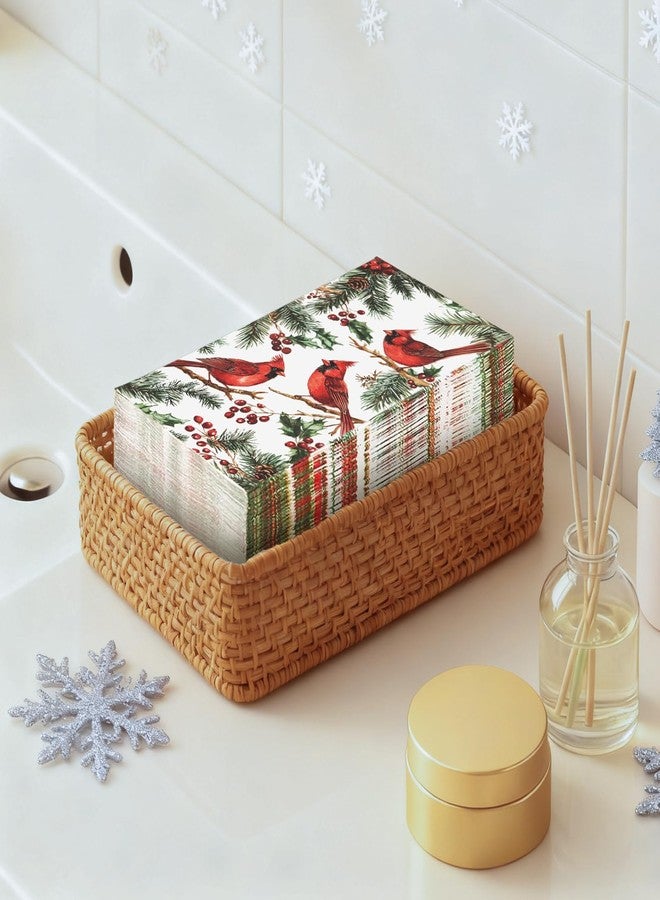 JarThenaAMCS ٥٠ منديل ورقي مزين برسومات طائر الكاردينال الأحمر، ومخاريط الصنوبر، وأوراق التوت، وأوراق الشجر الخضراء، مناسب لحفلات عيد الميلاد الشتوية. - Image 3